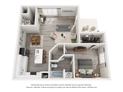 Floor plan for 1 bed, 1 bath, 906 sqft